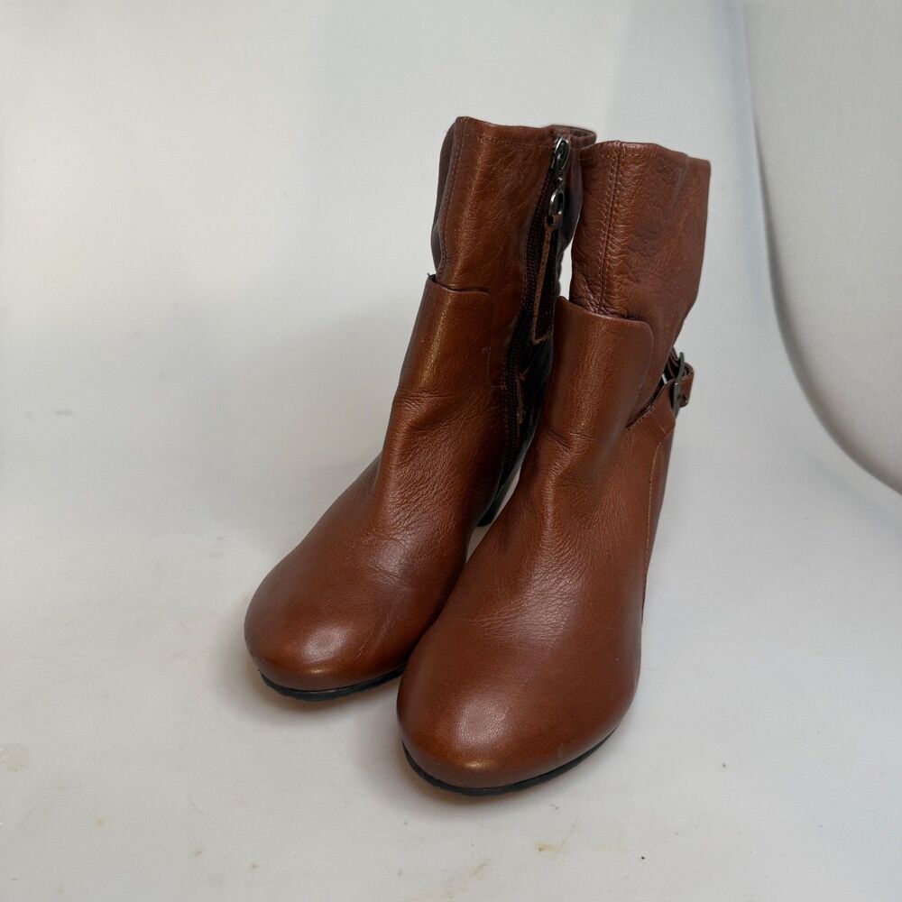 Biviel Leather Heeled Boots Brown Zip Closure Strap Accent Women’s Size 38 EUC- - Picture 2 of 13
